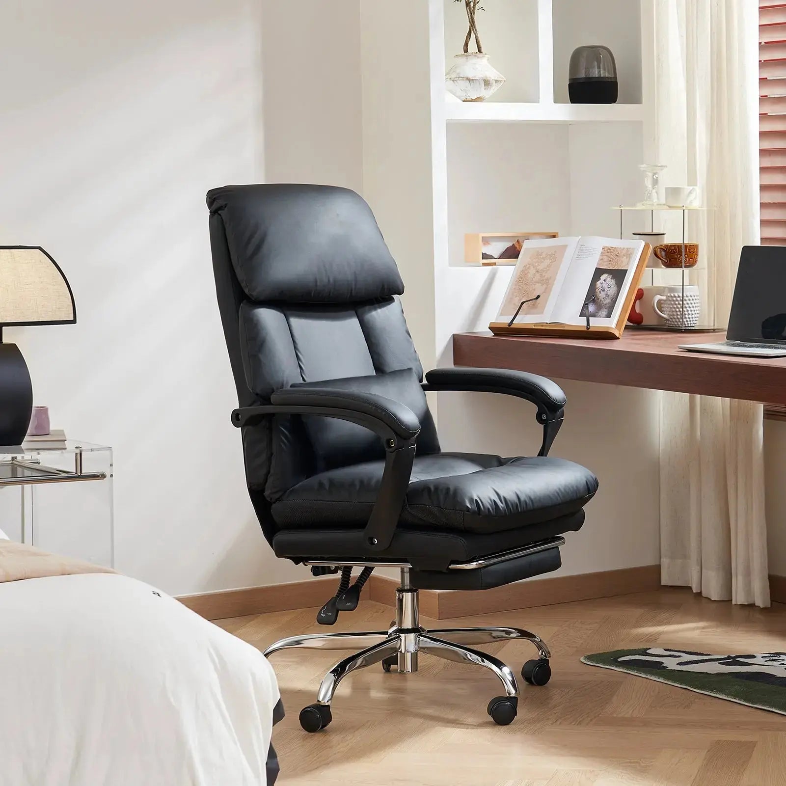 EMIAH C029 Ergonomic Genuine Leather Office Chair with Foot Rest - EMIAH Store Black / PU Leather