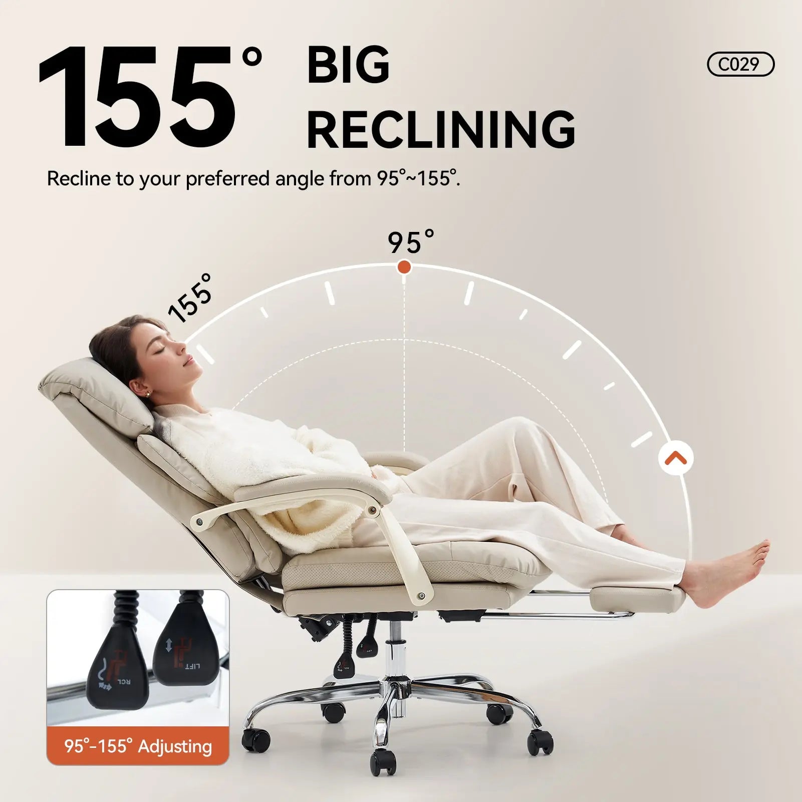 EMIAH C029 Ergonomic Genuine Leather Office Chair with Foot Rest EMIAH