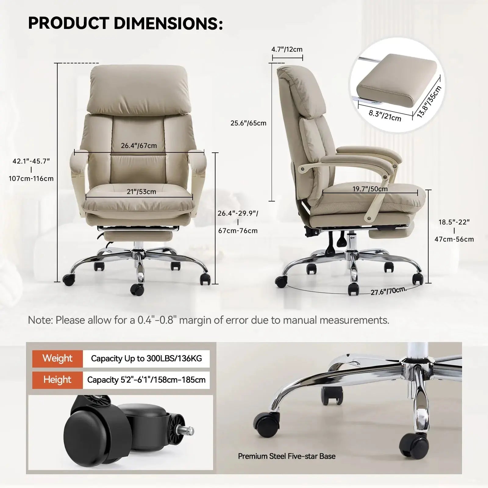EMIAH C029 Ergonomic Genuine Leather Office Chair with Foot Rest EMIAH