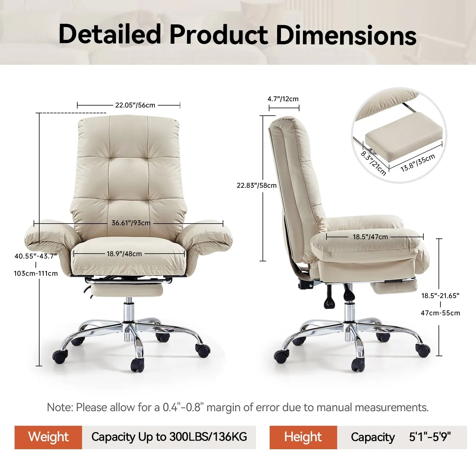 EMIAH C590 Comfy Ergonomic Office Chair with Footrest and Flip-up Arms EMIAH