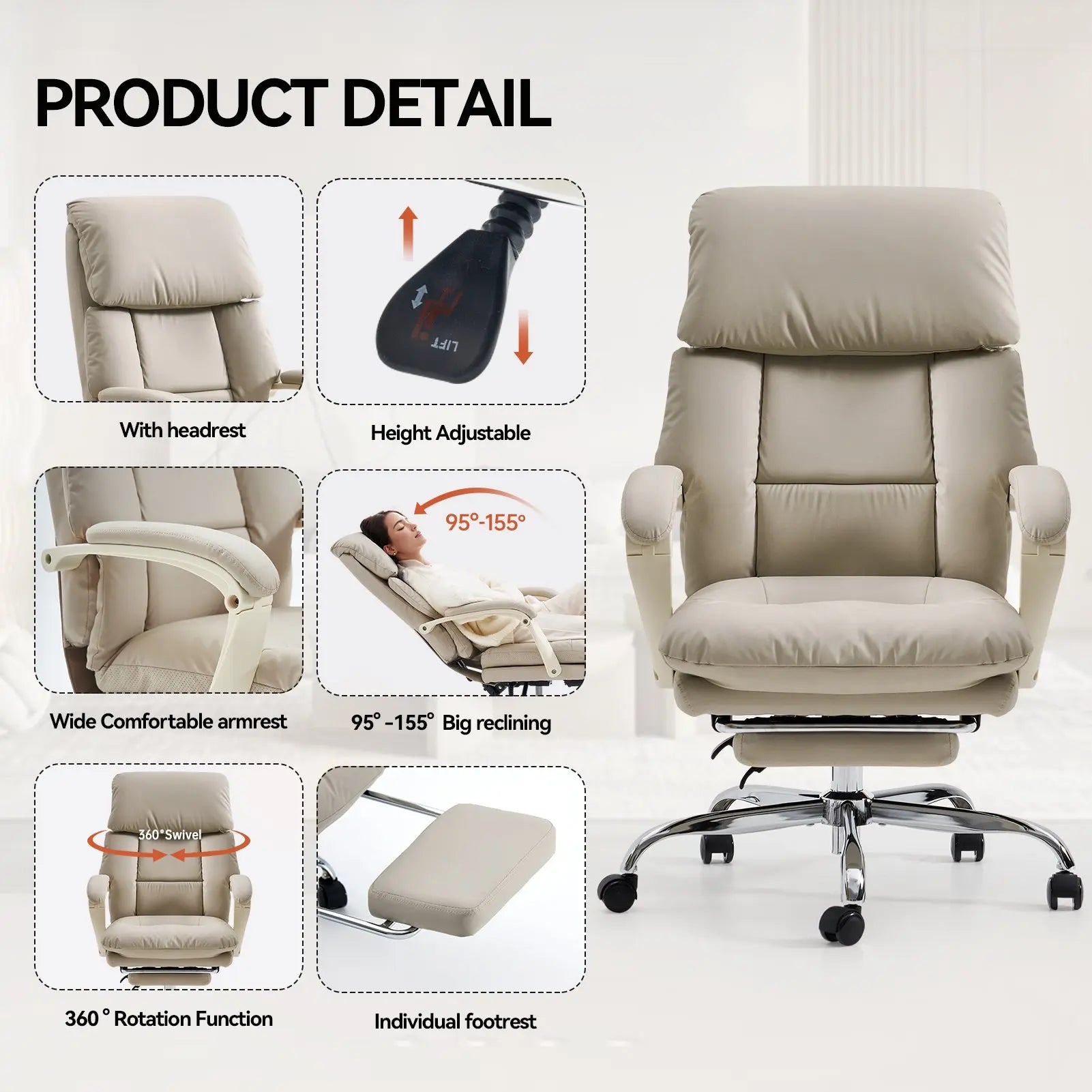 EMIAH C029 Ergonomic Genuine Leather Office Chair with Foot Rest EMIAH