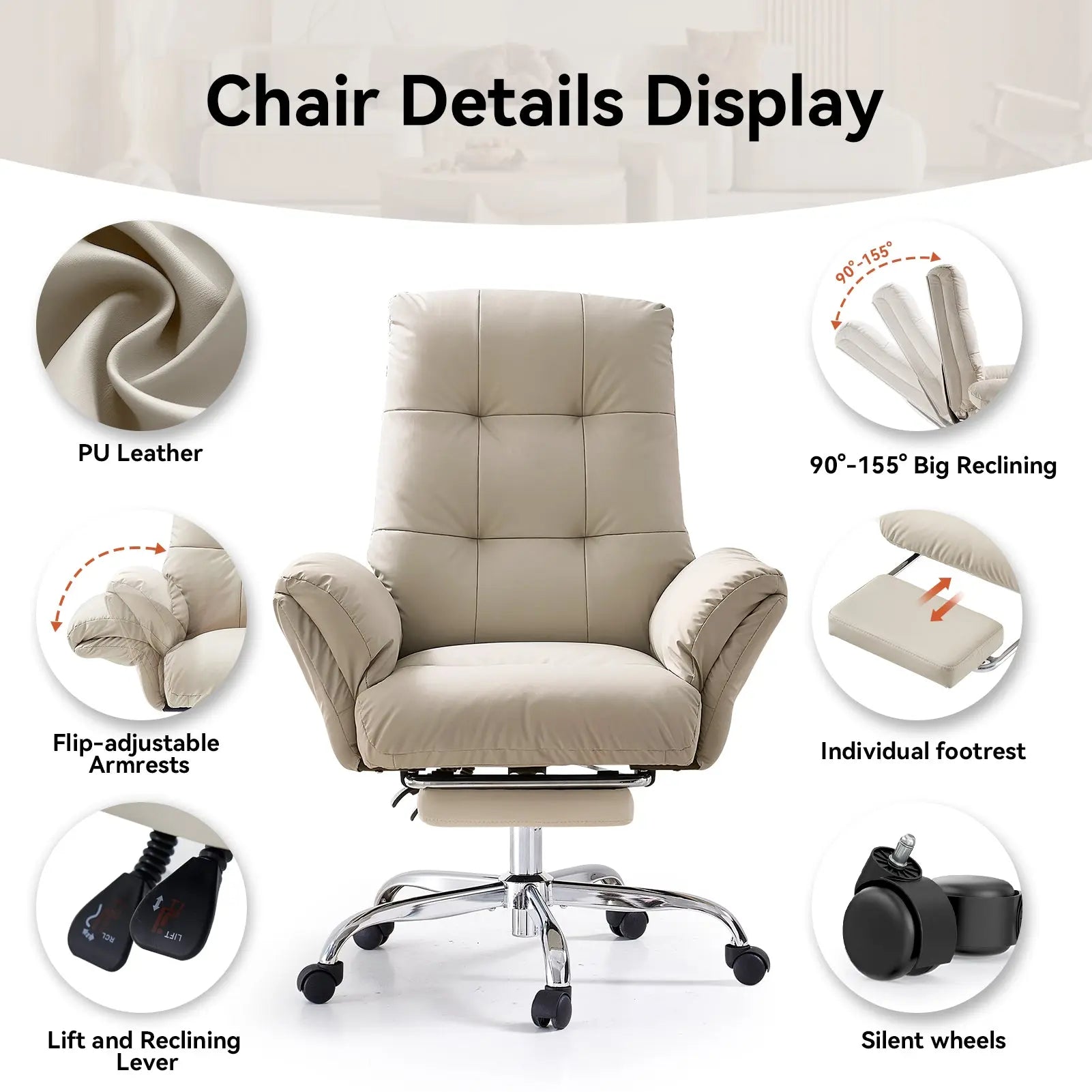 EMIAH C590 Comfy Ergonomic Office Chair with Footrest and Flip-up Arms EMIAH