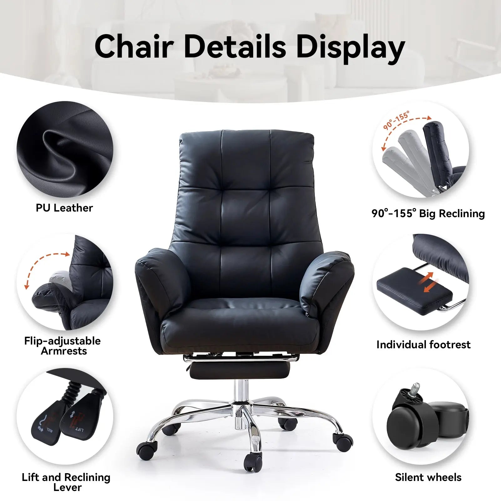 EMIAH C590 Comfy Ergonomic Office Chair with Footrest and Flip-up Arms - EMIAH Store