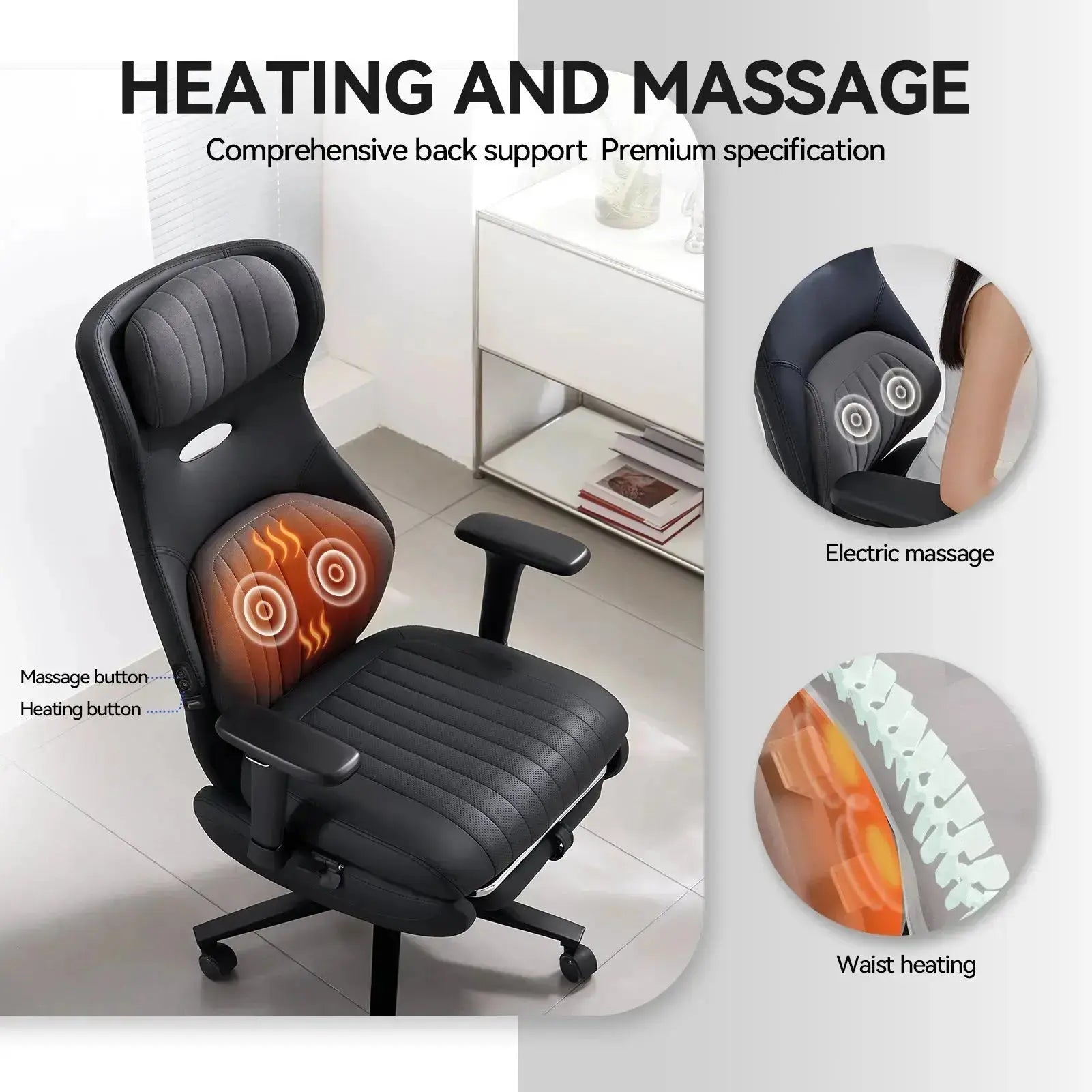 EMIAH GT100 Ergonomic Gaming Chair with Lumbar Support - EMIAH Store Black / Heated Massage