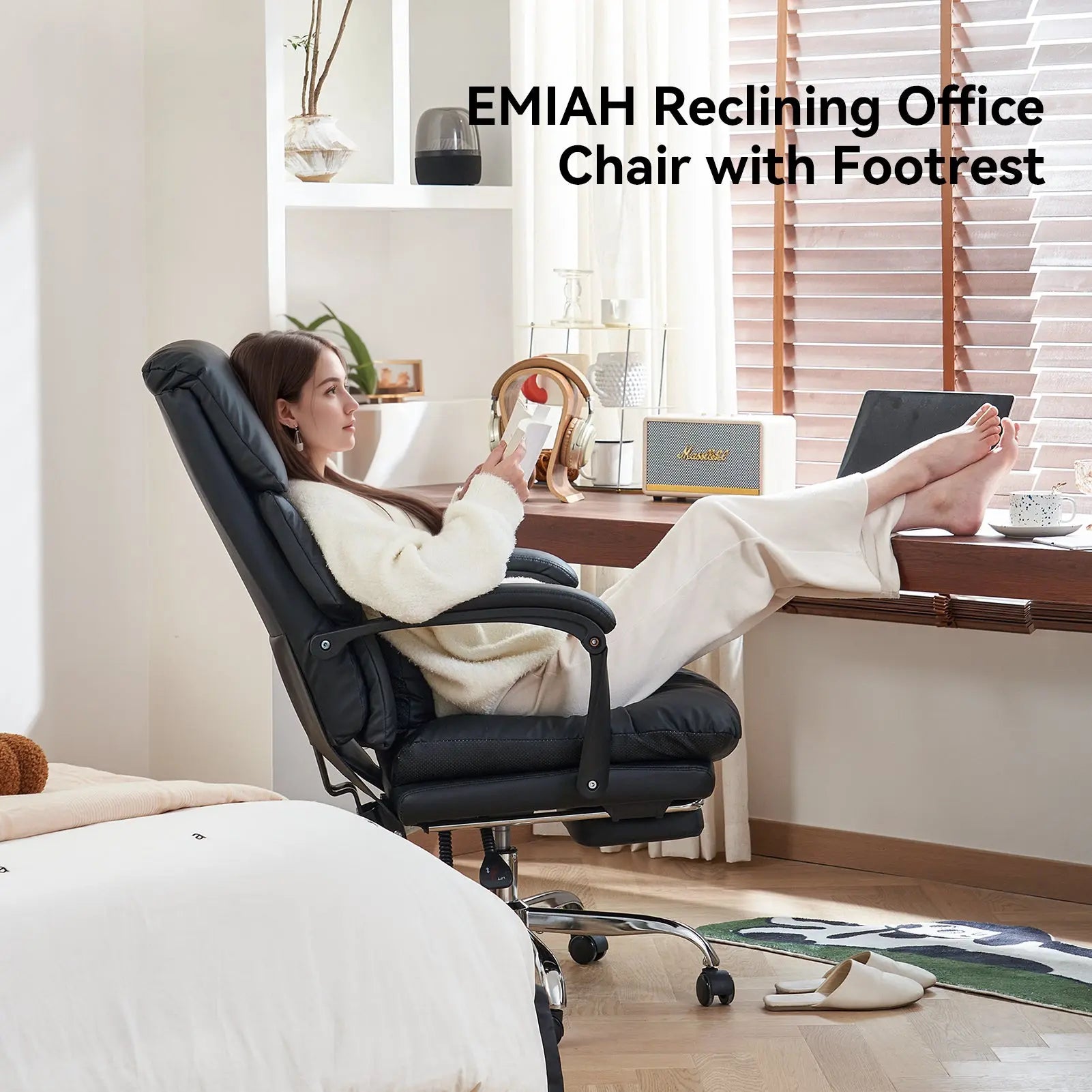 EMIAH C029 Ergonomic Genuine Leather Office Chair with Foot Rest EMIAH