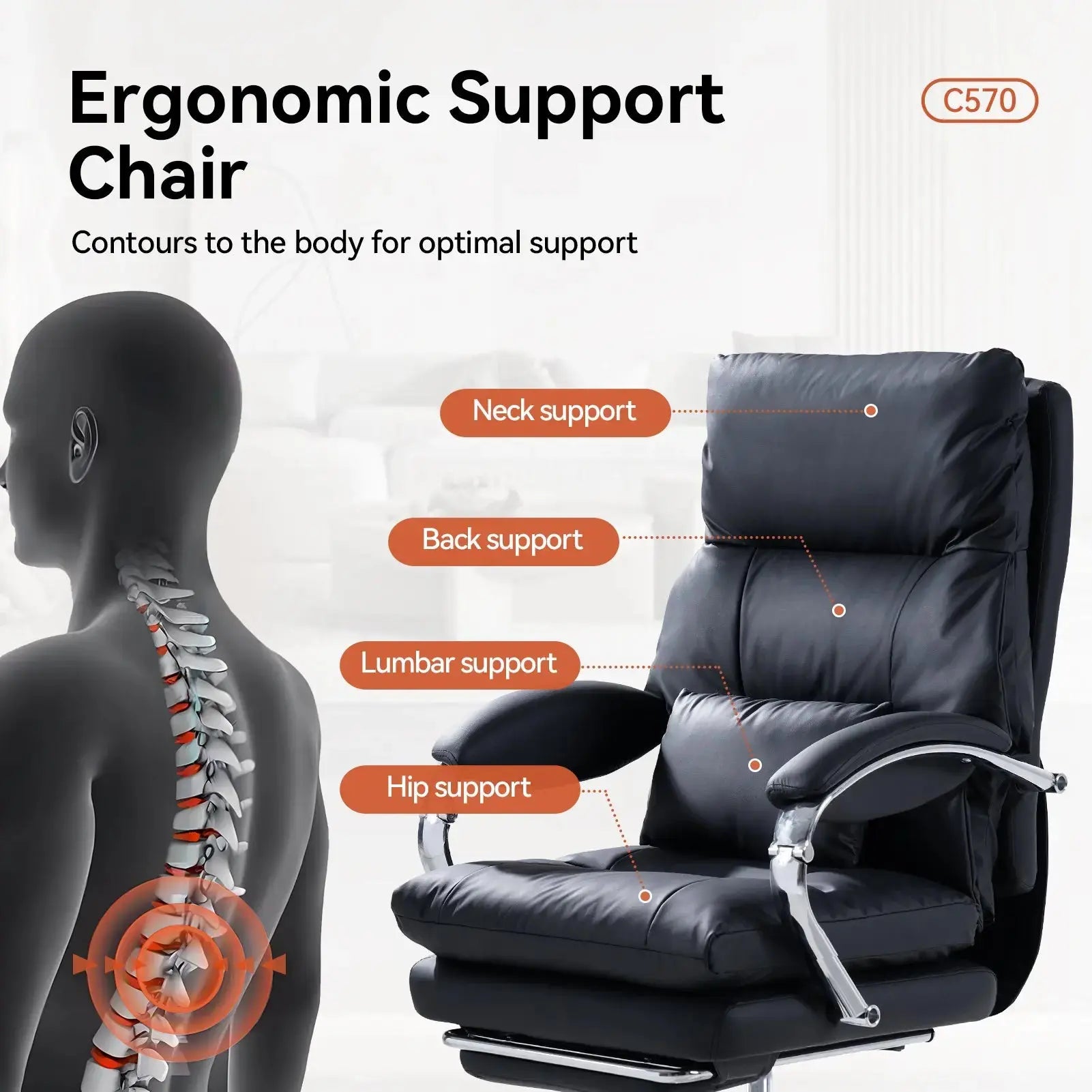 EMIAH C570 Comfortable Office Chair with Footrest - EMIAH Store 