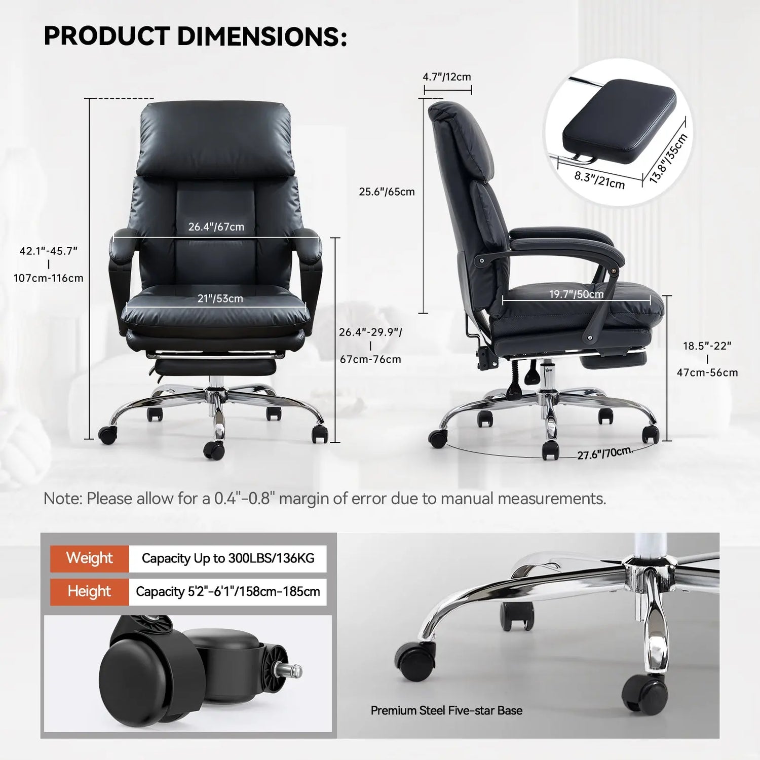 EMIAH C029 Ergonomic Genuine Leather Office Chair with Foot Rest EMIAH
