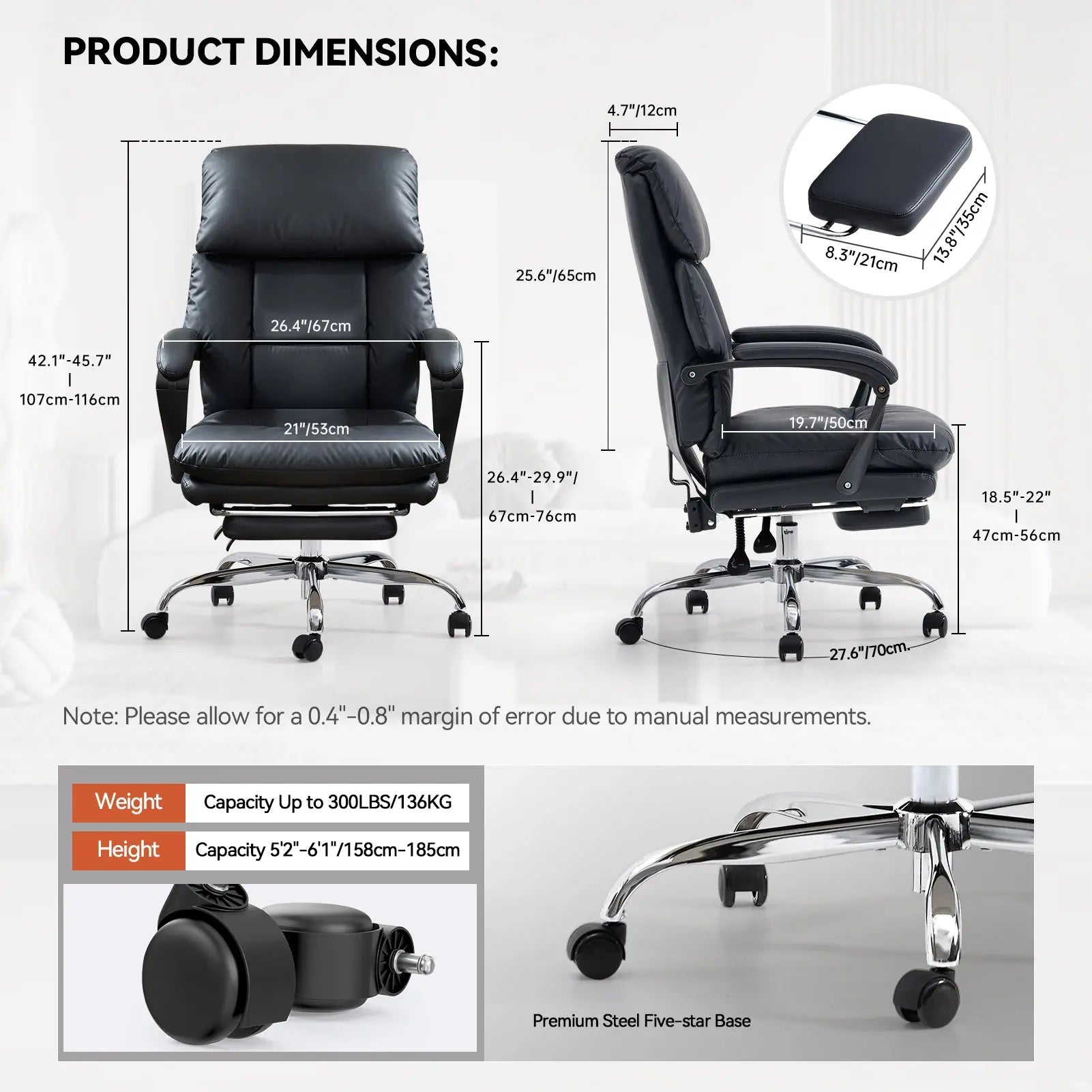 EMIAH C029 Ergonomic Genuine Leather Office Chair with Foot Rest EMIAH