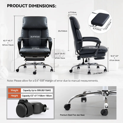 EMIAH C029 Ergonomic Genuine Leather Office Chair with Foot Rest EMIAH