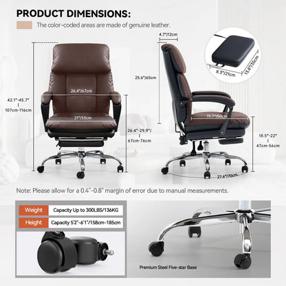 EMIAH C029 Ergonomic Genuine Leather Office Chair with Foot Rest - EMIAH Store 