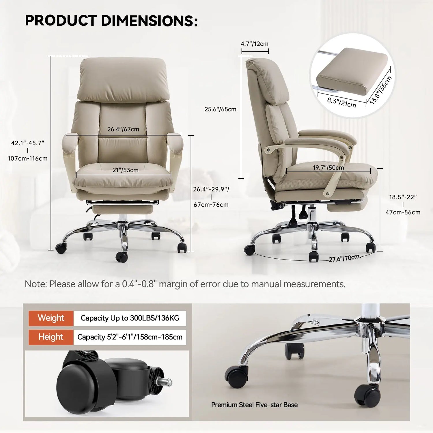EMIAH C029 Ergonomic Genuine Leather Office Chair with Foot Rest EMIAH