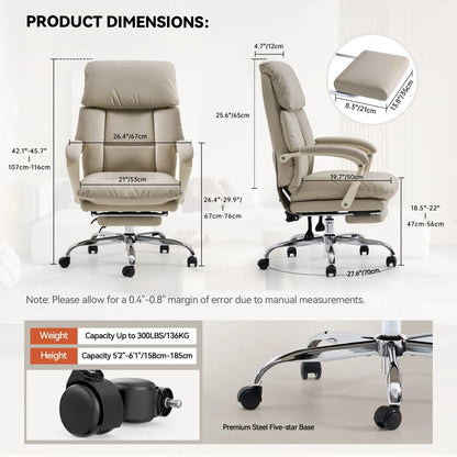 EMIAH C029 Ergonomic Genuine Leather Office Chair with Foot Rest EMIAH