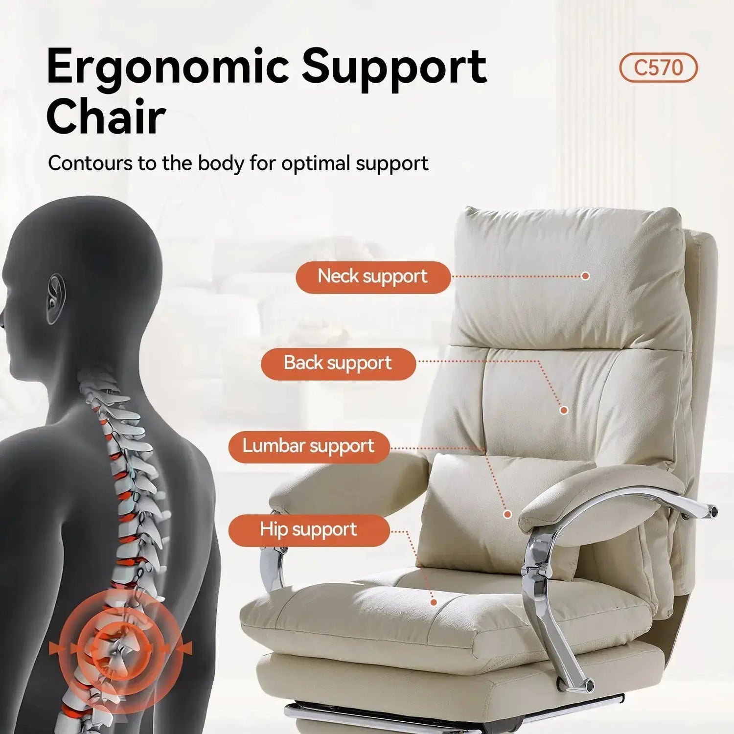 EMIAH C570 Comfortable Office Chair with Footrest - EMIAH Store 