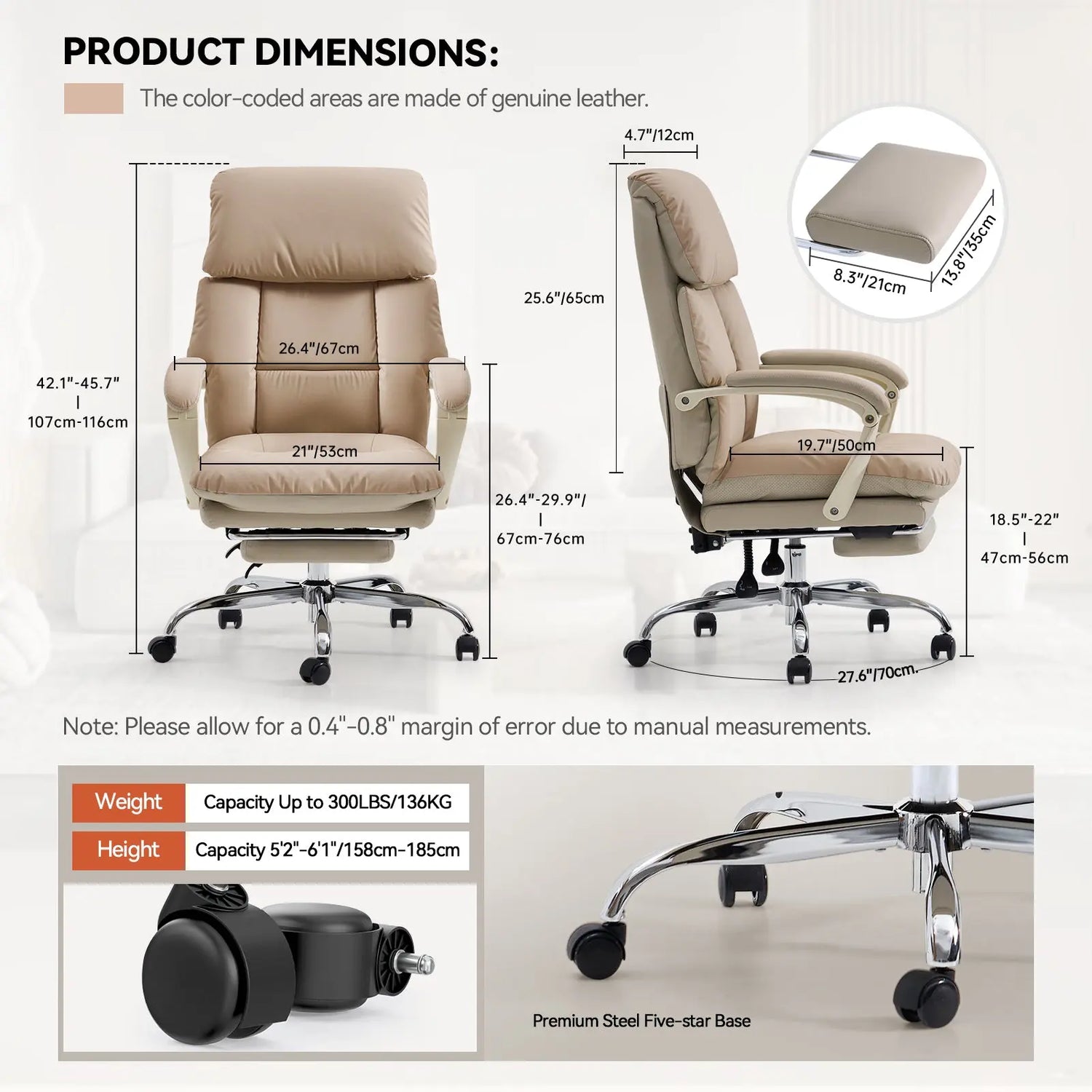 EMIAH C029 Ergonomic Genuine Leather Office Chair with Foot Rest - EMIAH Store 