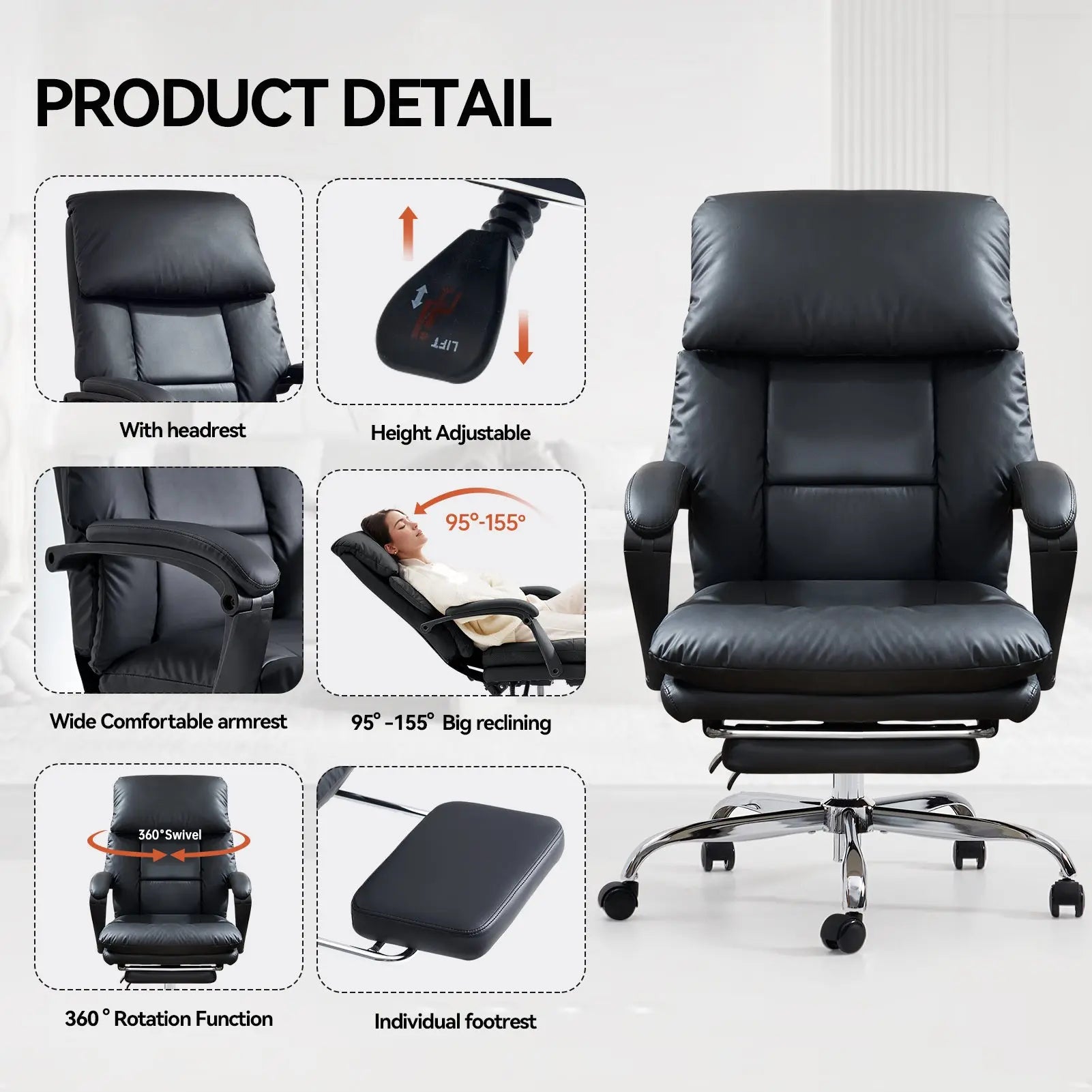 EMIAH C029 Ergonomic Genuine Leather Office Chair with Foot Rest EMIAH