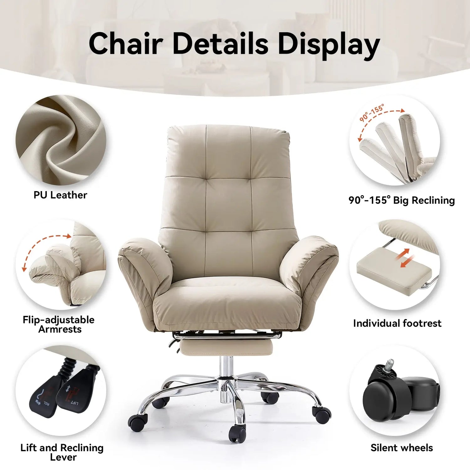 EMIAH C590 Comfy Ergonomic Office Chair with Footrest and Flip-up Arms EMIAH