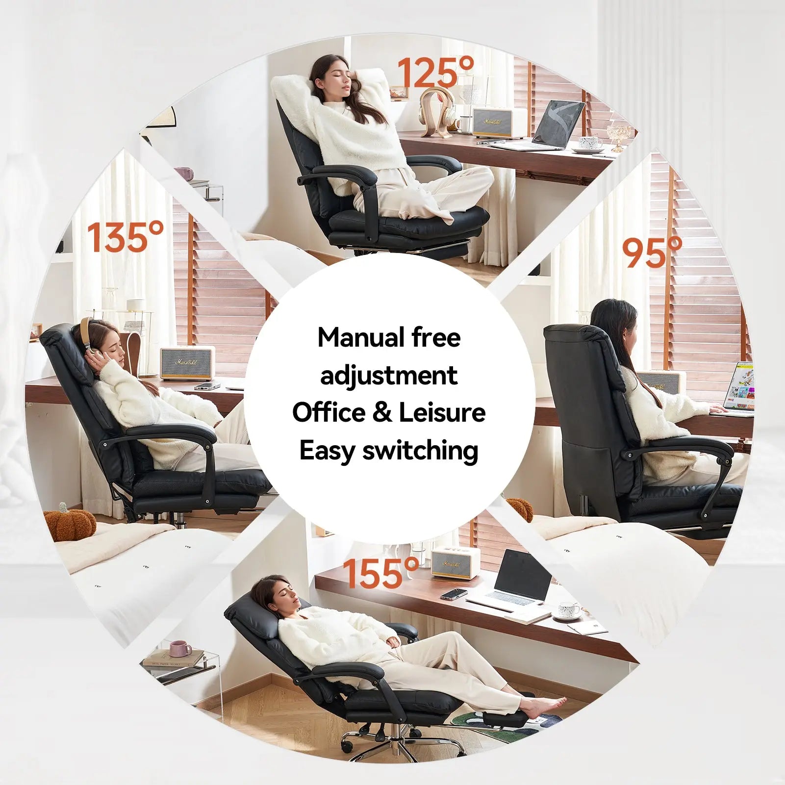 EMIAH C029 Ergonomic Genuine Leather Office Chair with Foot Rest EMIAH