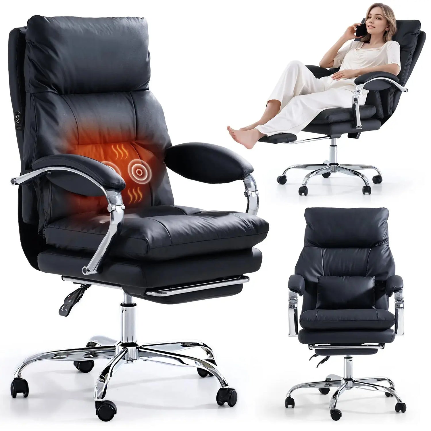 EMIAH C570 Comfortable Office Chair with Footrest - EMIAH Store Black / Heated Massage