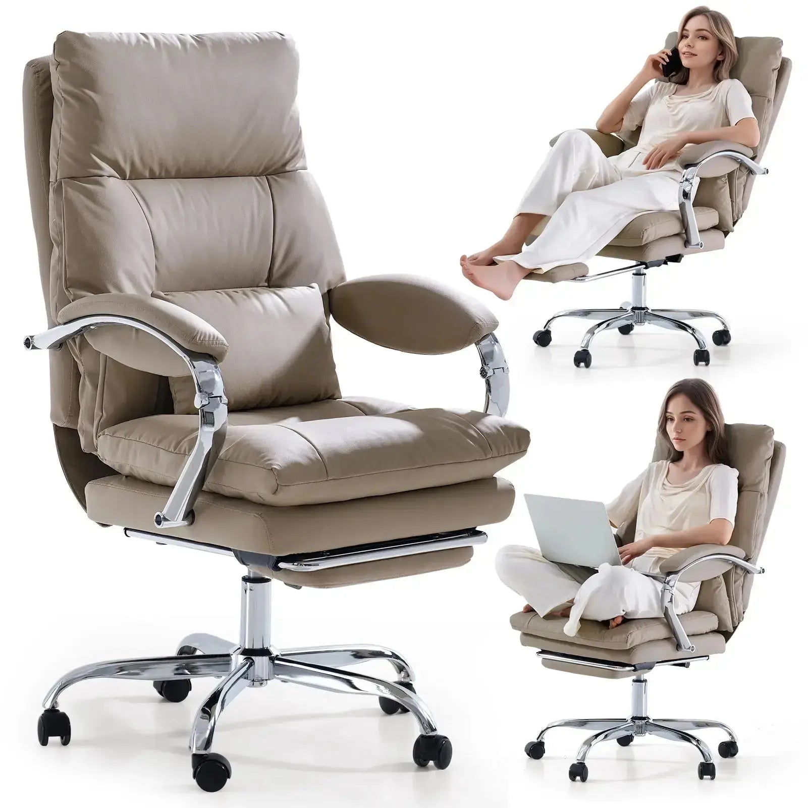 EMIAH C570 Comfortable Office Chair with Footrest - EMIAH Store Light Khaki / Standard