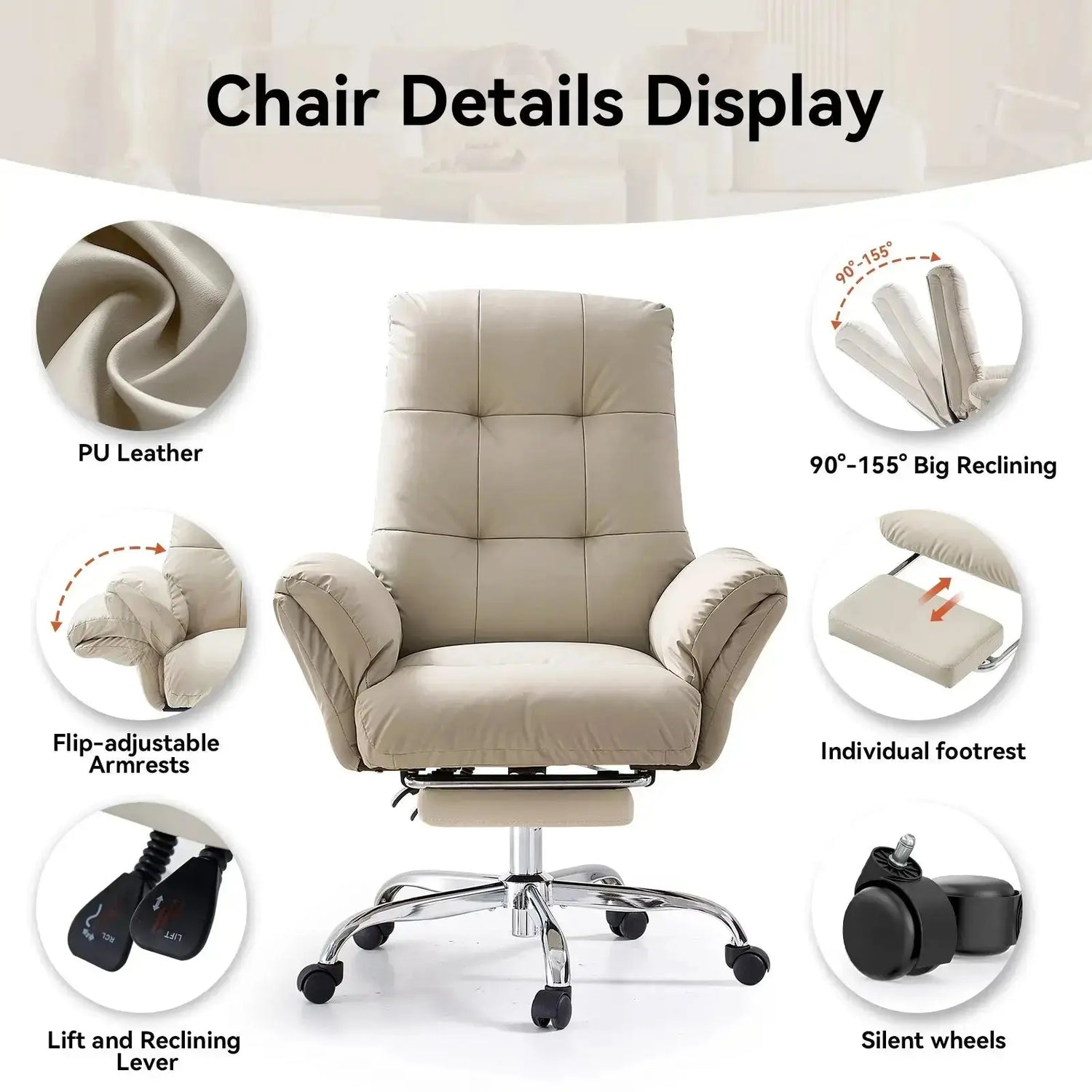 EMIAH C590 Comfy Ergonomic Office Chair with Footrest and Flip-up Arms - EMIAH Store 