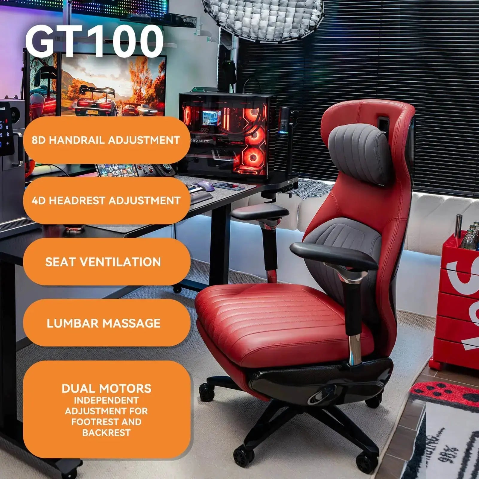 EMIAH GT100 Electric Ergonomics Leather Chair - EMIAH Store Red / Genuine Leather