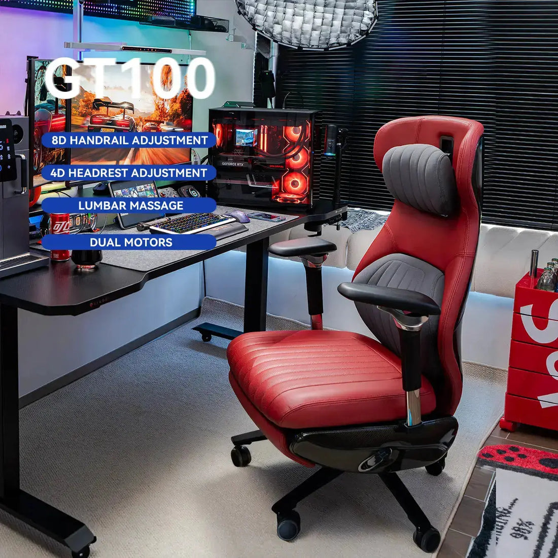 EMIAH GT100 Electric Ergonomics Leather Chair - EMIAH Store Red / Sustainable Leather