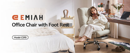 EMIAH C590 Comfy Ergonomic Office Chair with Footrest and Flip-up Arms