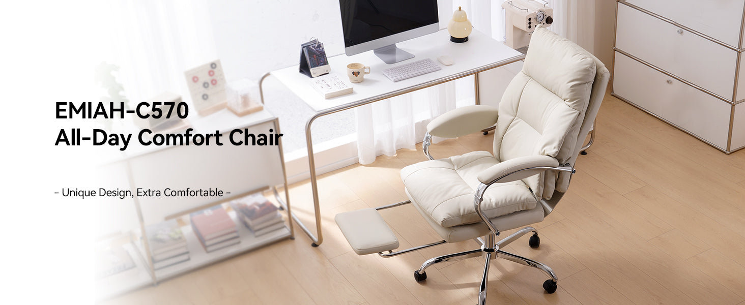 EMIAH C570 Comfortable Office Chair with Footrest Comfortable Desk Chair With Crossed Legs and Armrests